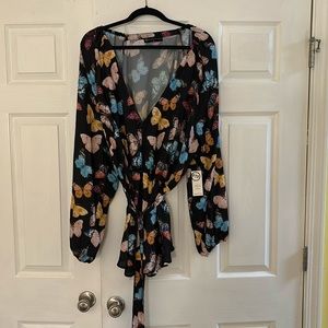 Fashion to Figure Butterfly Print Belted Top